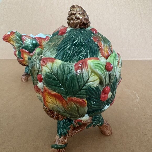 Fitz & Floyd Christmas Lodge Holly Pinecone Sugar Creamer - Picture 11 of 16